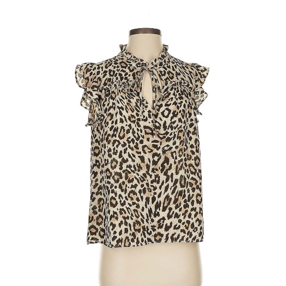 J CREW Leopard Print Ruffle Sleeve Top